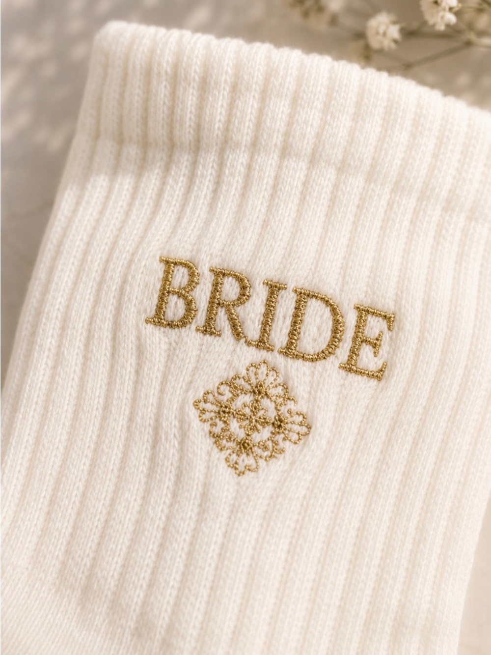 BRIDE Embroidered Ivory Socks with Bōda Pouch